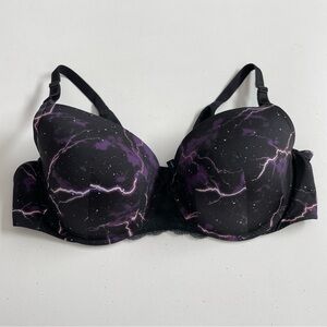 Torrid Curve Bra Underwire Padded Lace Galaxy Stars Cosmic Goth Black Purple 44C